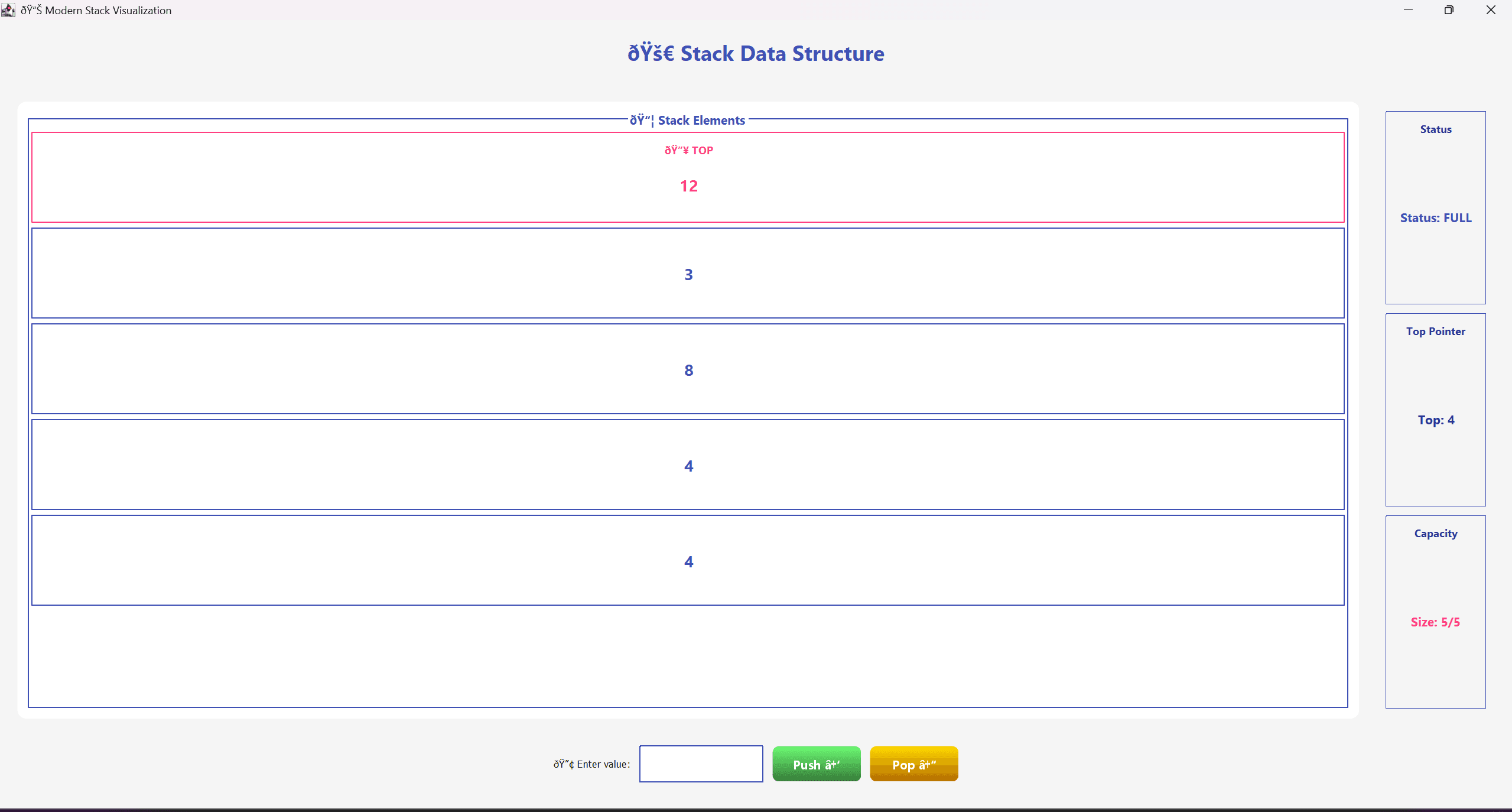 Stack ADT Implementation with GUI